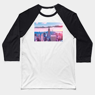 New York City Skyline - Pink and Blue Baseball T-Shirt